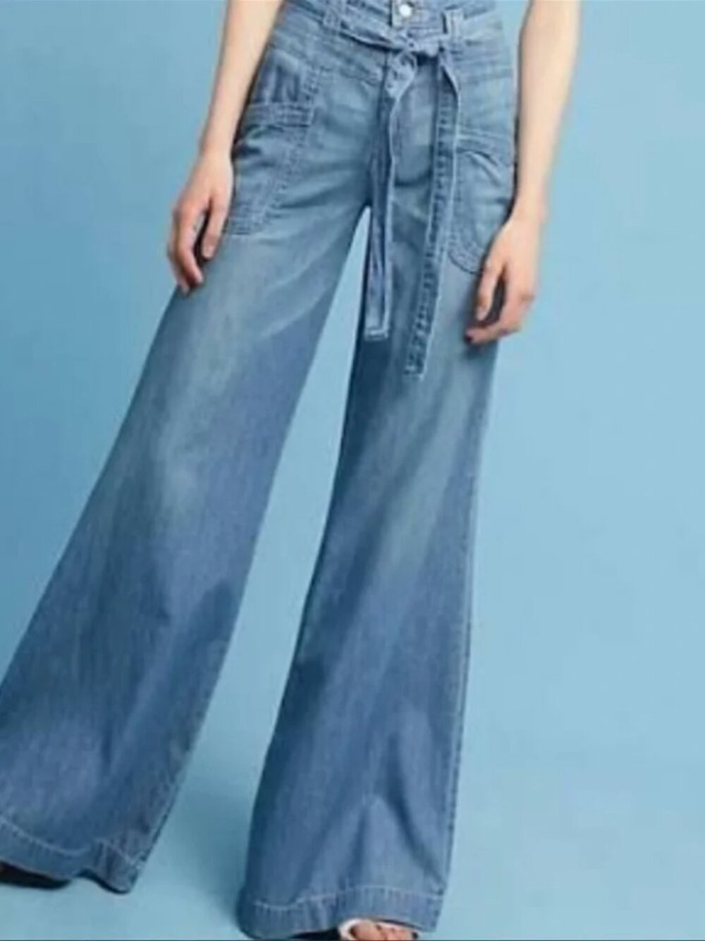 Pilcro And The Letterpress Jeans High Rise Flare Tie Denim Cotton Pants Blue 25